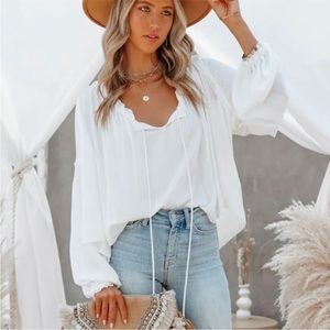 R.Vivimos Women's Puff Sleeve Ruffle Collar Blouse Size L